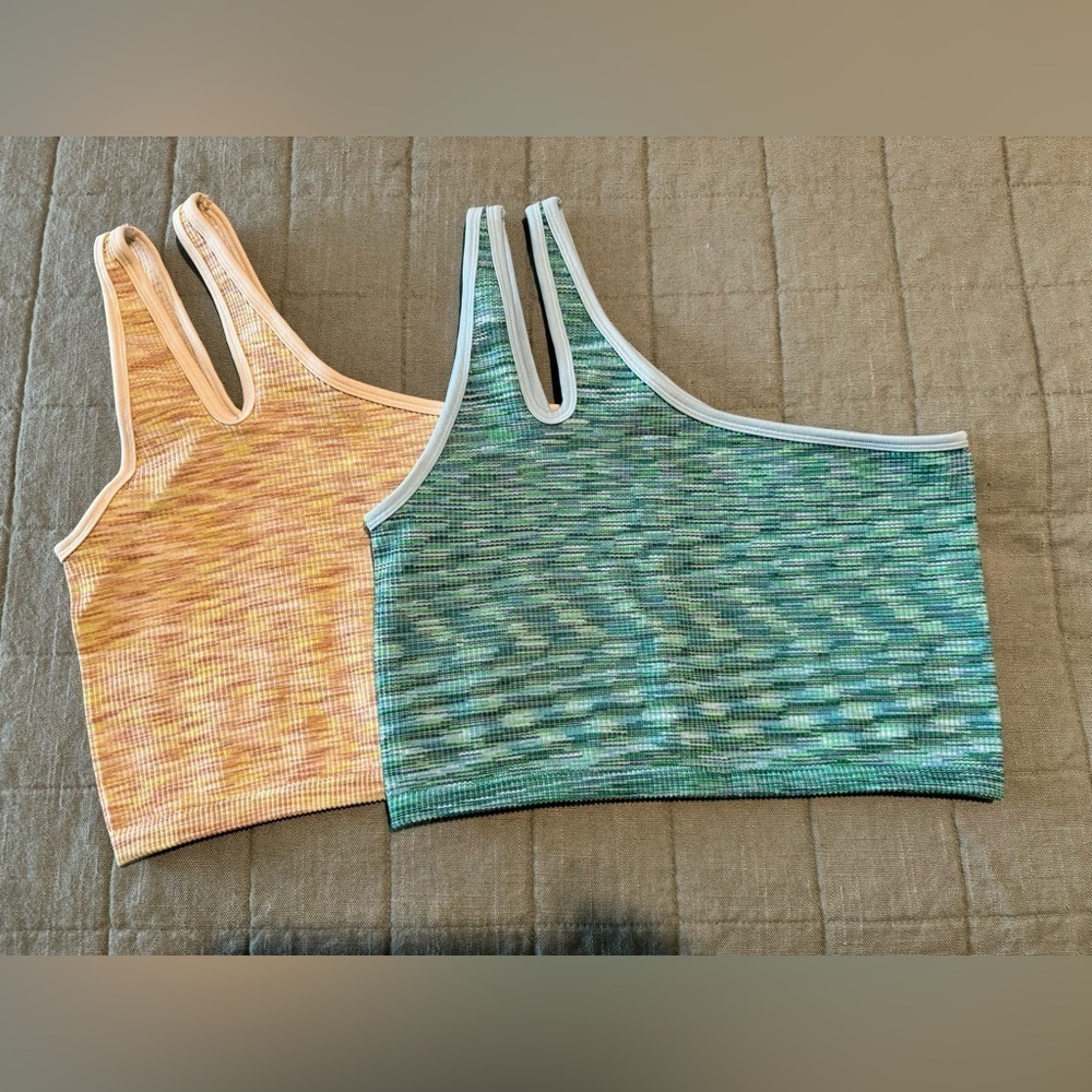 SET 2 Offline Aerie Seamless One Shoulder Sports Bra Size Large Blue Yellow NWOT